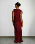 HIGH COWL NECK MAXI DRESS - BURGUNDY