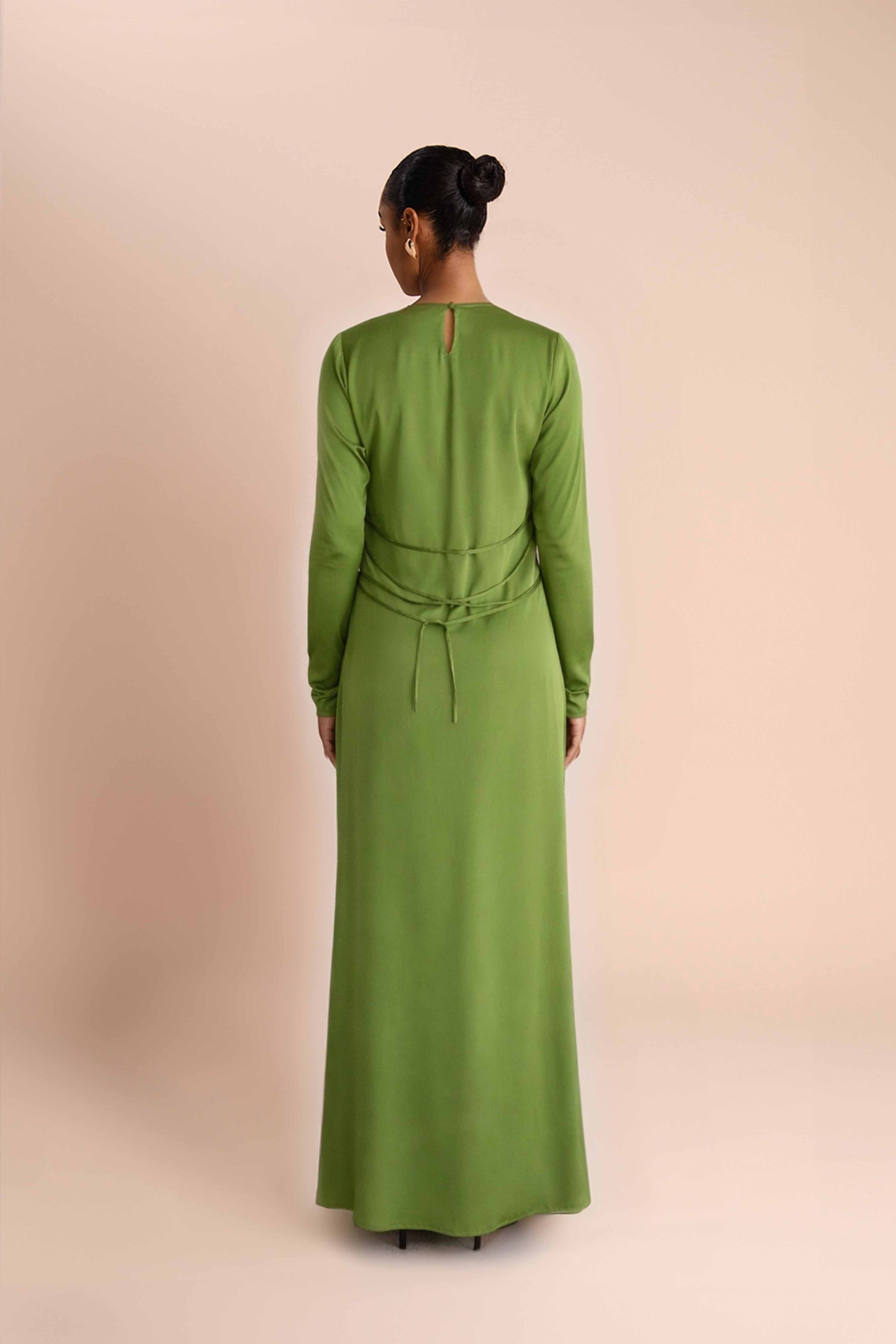 ELAILA LACE UP BACK MAXI DRESS - GREEN Lama Studios ELAILA LACE UP BACK MAXI DRESS - GREEN Lama Studios
