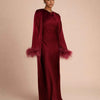 FEATHER SLEEVE ABAYA - BURGUNDY
