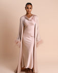 FEATHER SLEEVE ABAYA - DUSTY PINK