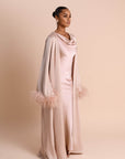 FEATHER SLEEVE ABAYA - DUSTY PINK