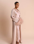 FEATHER SLEEVE ABAYA - DUSTY PINK