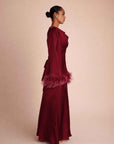 FEATHER SLEEVE ABAYA - BURGUNDY