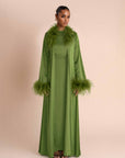 FEATHER BELTED ABAYA - GREEN