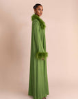 FEATHER BELTED ABAYA - GREEN