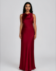 HIGH COWL NECK MAXI DRESS - BURGUNDY