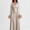 Feather Sleeve Abaya Champagne