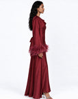 Feather Sleeve Abaya Cherry