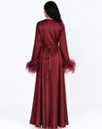 Feather Sleeve Abaya Cherry