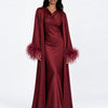 Feather Sleeve Abaya Cherry
