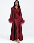 Feather Sleeve Abaya Cherry