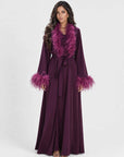 Feather Belted Abaya Mulberry