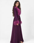 Feather Belted Abaya Mulberry