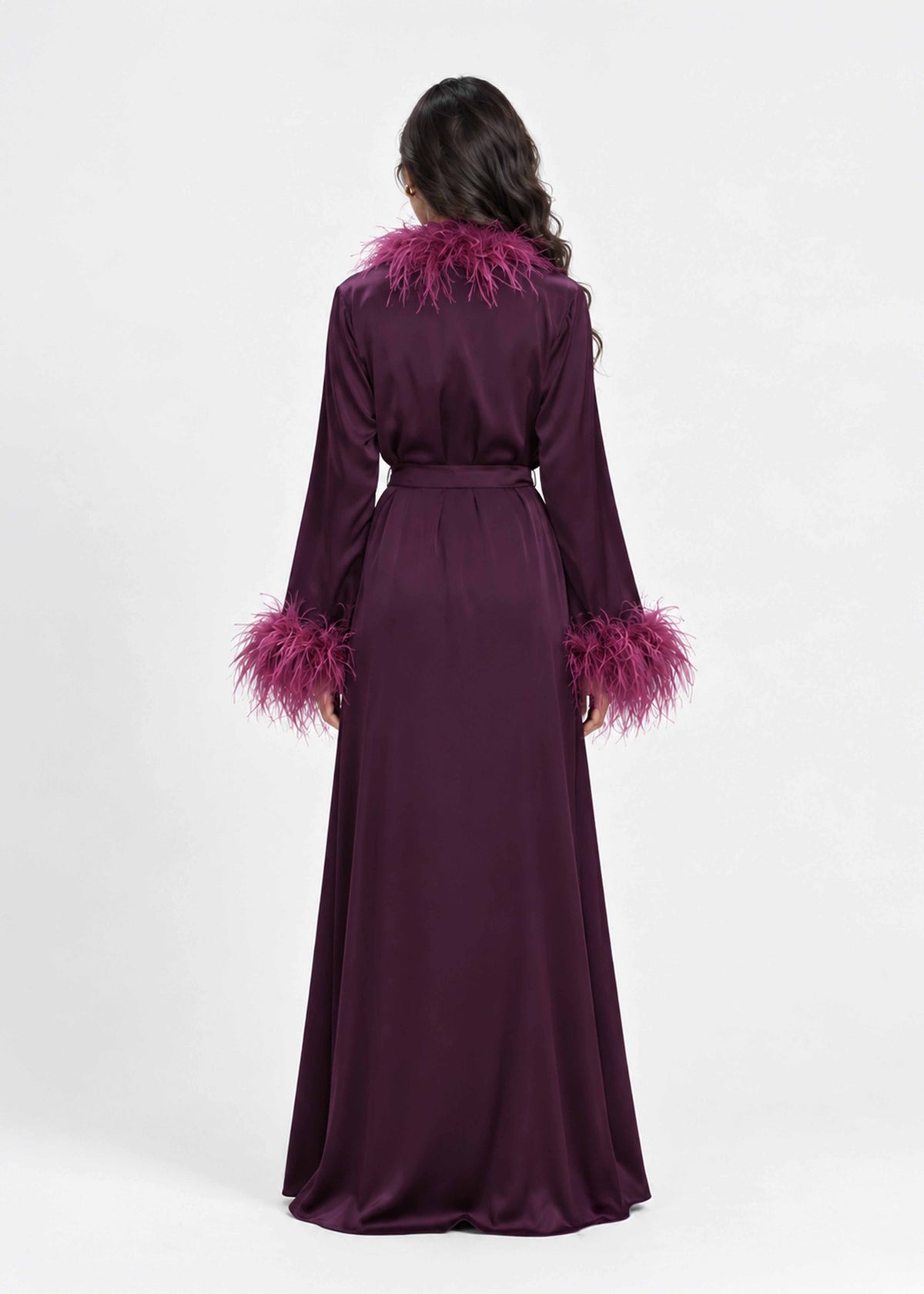 Feather Belted Abaya Mulberry