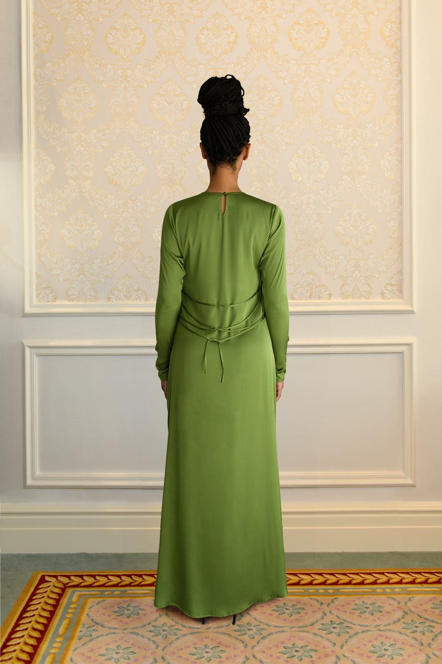 ELAILA LACE UP BACK MAXI DRESS - GREEN