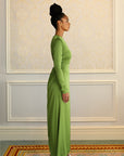 ELAILA LACE UP BACK MAXI DRESS - GREEN