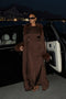 FEATHER BELTED ABAYA - CHOCOLATE