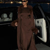 FEATHER BELTED ABAYA - CHOCOLATE