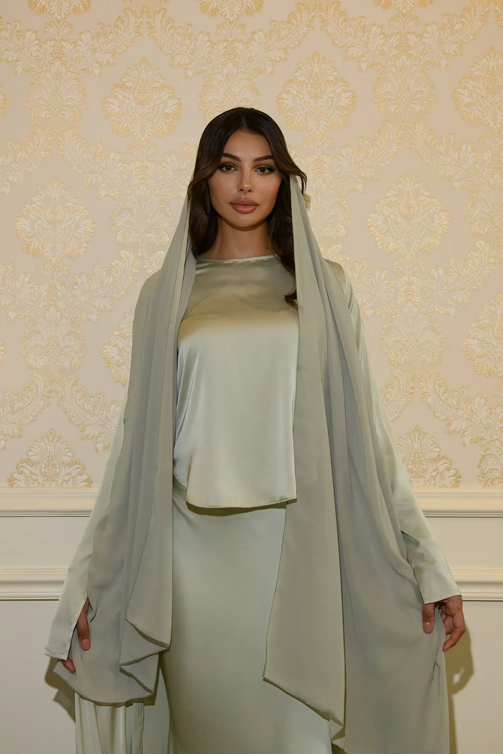 BIAS CUT SKIRT &amp; LONG SLEEVE TOP - PISTACHIO