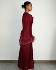 FEATHER SLEEVE ABAYA - BURGUNDY