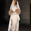 FEATHER SLEEVE ABAYA - CHAMPAGNE