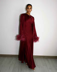 FEATHER SLEEVE ABAYA - BURGUNDY