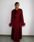 FEATHER SLEEVE ABAYA - BURGUNDY