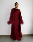 FEATHER SLEEVE ABAYA - BURGUNDY