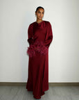 FEATHER SLEEVE ABAYA - BURGUNDY