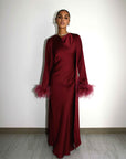 FEATHER SLEEVE ABAYA - BURGUNDY