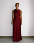 HIGH COWL NECK MAXI DRESS - BURGUNDY