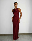 HIGH COWL NECK MAXI DRESS - BURGUNDY