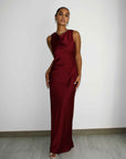 HIGH COWL NECK MAXI DRESS - BURGUNDY