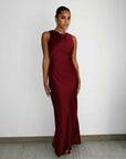 HIGH COWL NECK MAXI DRESS - BURGUNDY