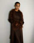 FEATHER BELTED ABAYA - CHOCOLATE
