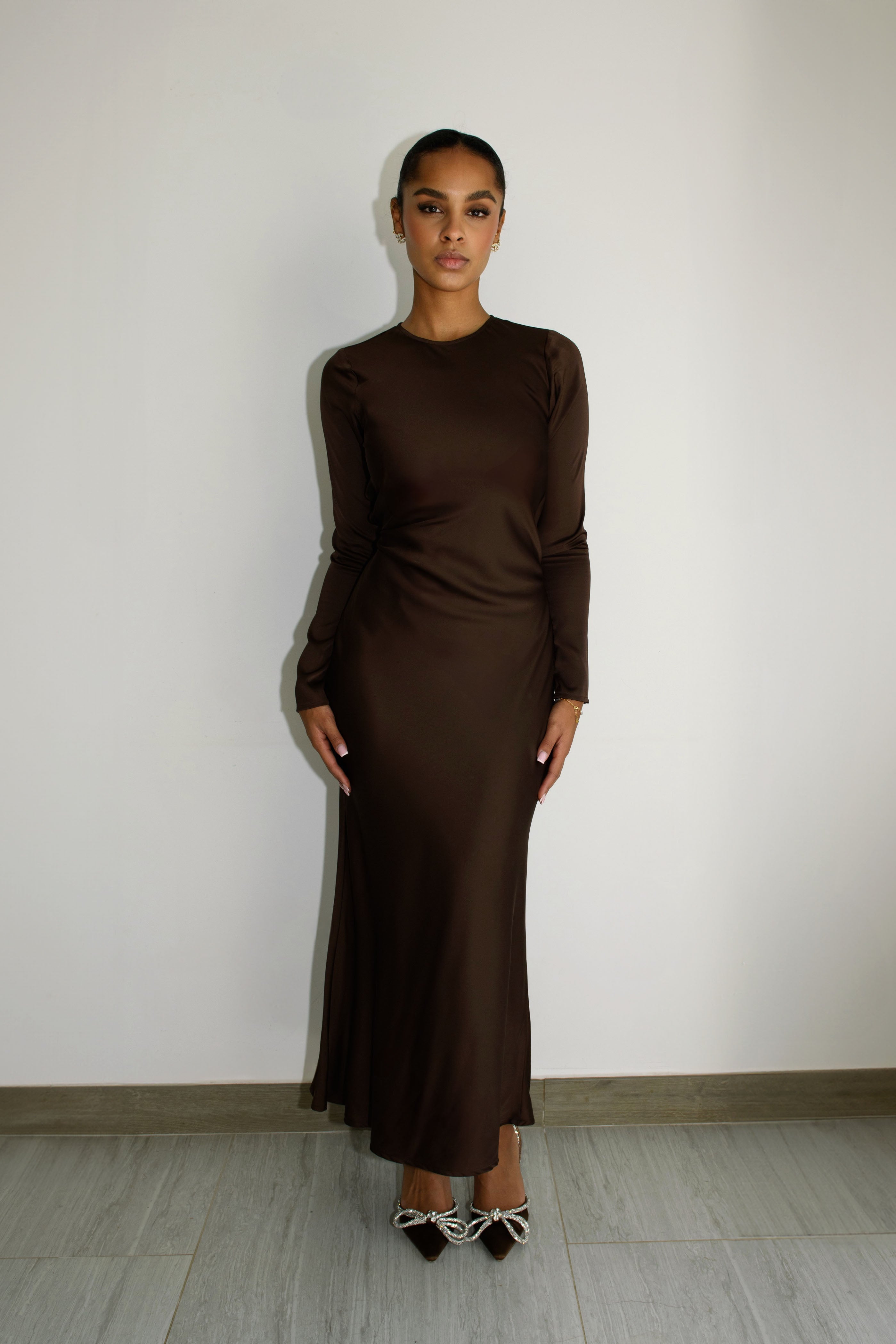 ELAILA LACE UP BACK MAXI DRESS - CHOCOLATE – Lamaé Studios