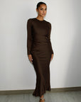 ELAILA LACE UP BACK MAXI DRESS - CHOCOLATE
