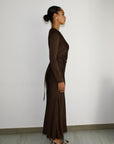 ELAILA LACE UP BACK MAXI DRESS - CHOCOLATE