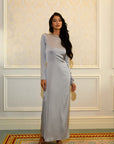 ELAILA LACE UP BACK MAXI DRESS - SILVER