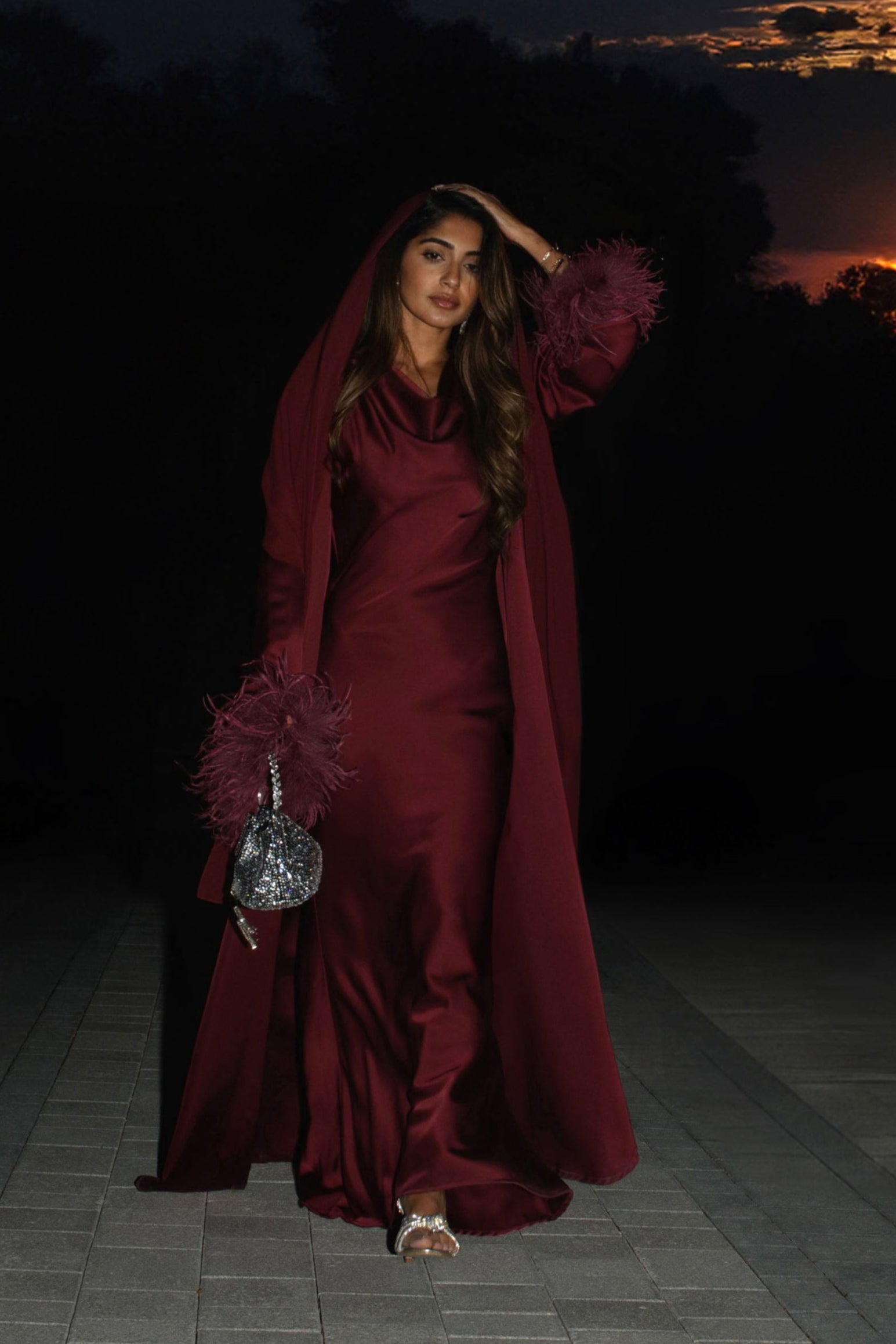burgundy abaya dress Muslim Women's Floral Embroidered Open Abaya