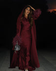 FEATHER SLEEVE ABAYA - BURGUNDY