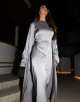 TIE DETAIL ABAYA - SILVER