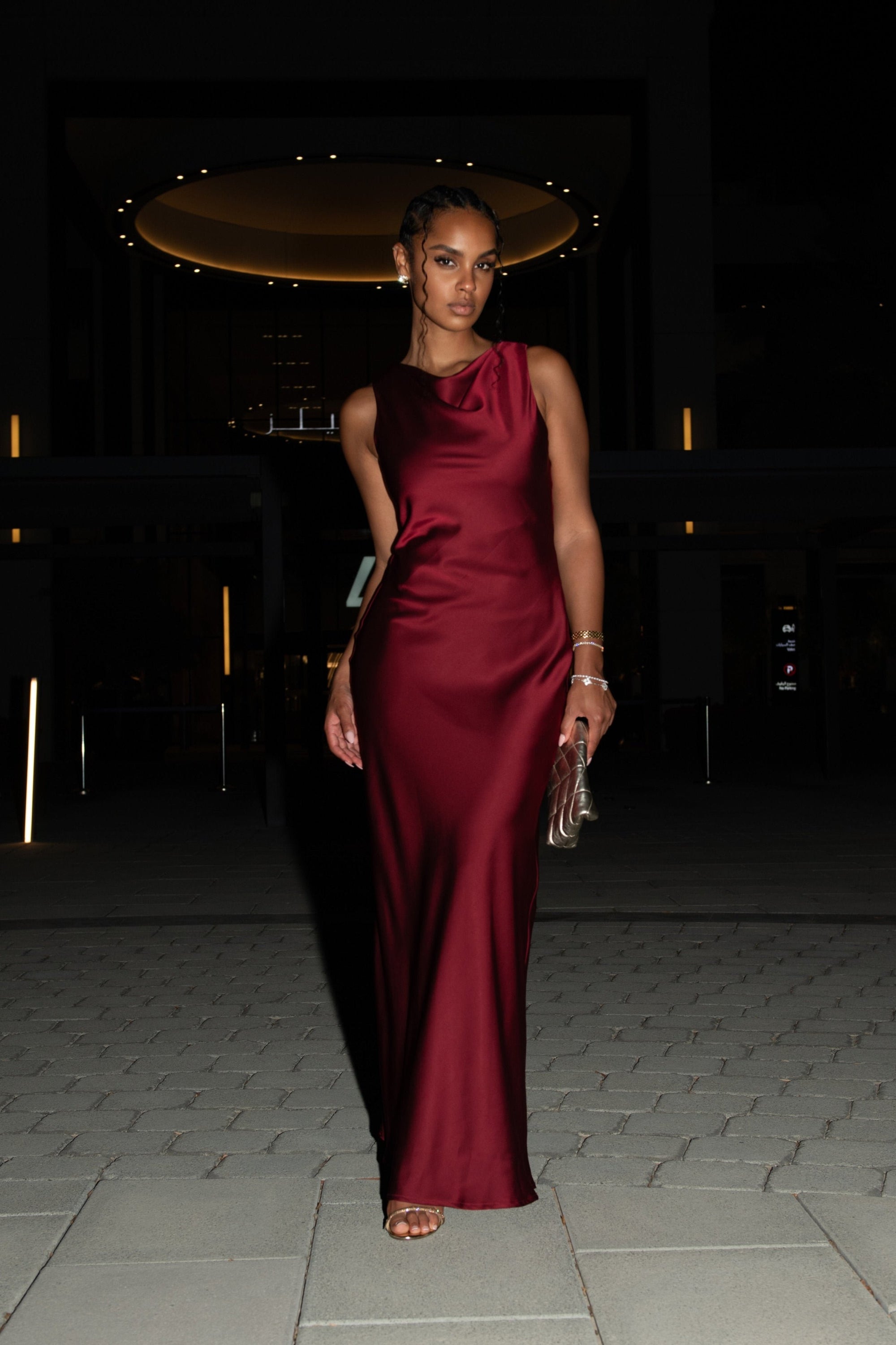 burgundy cowl neck maxi dress Namra Cowl Neck Maxi Dress in Cupro Burgundy, XL