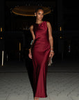 HIGH COWL NECK MAXI DRESS - BURGUNDY