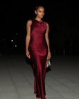 HIGH COWL NECK MAXI DRESS - BURGUNDY