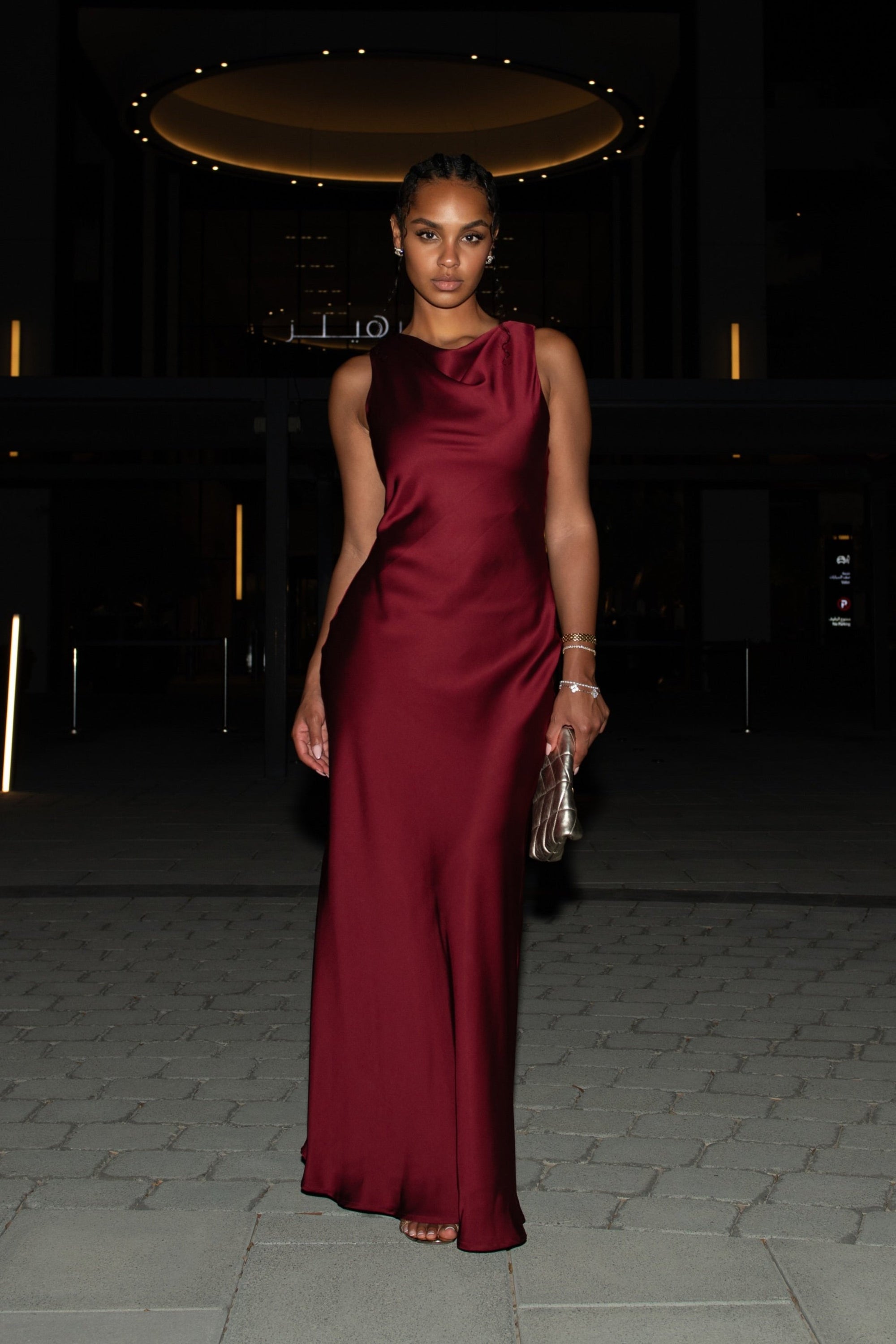 HIGH COWL NECK MAXI DRESS - BURGUNDY Lama Studios HIGH COWL NECK MAXI DRESS - BURGUNDY Lama Studios