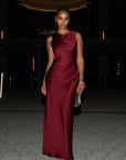 HIGH COWL NECK MAXI DRESS - BURGUNDY