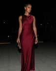 HIGH COWL NECK MAXI DRESS - BURGUNDY