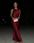 HIGH COWL NECK MAXI DRESS - BURGUNDY