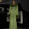FEATHER BELTED ABAYA - GREEN